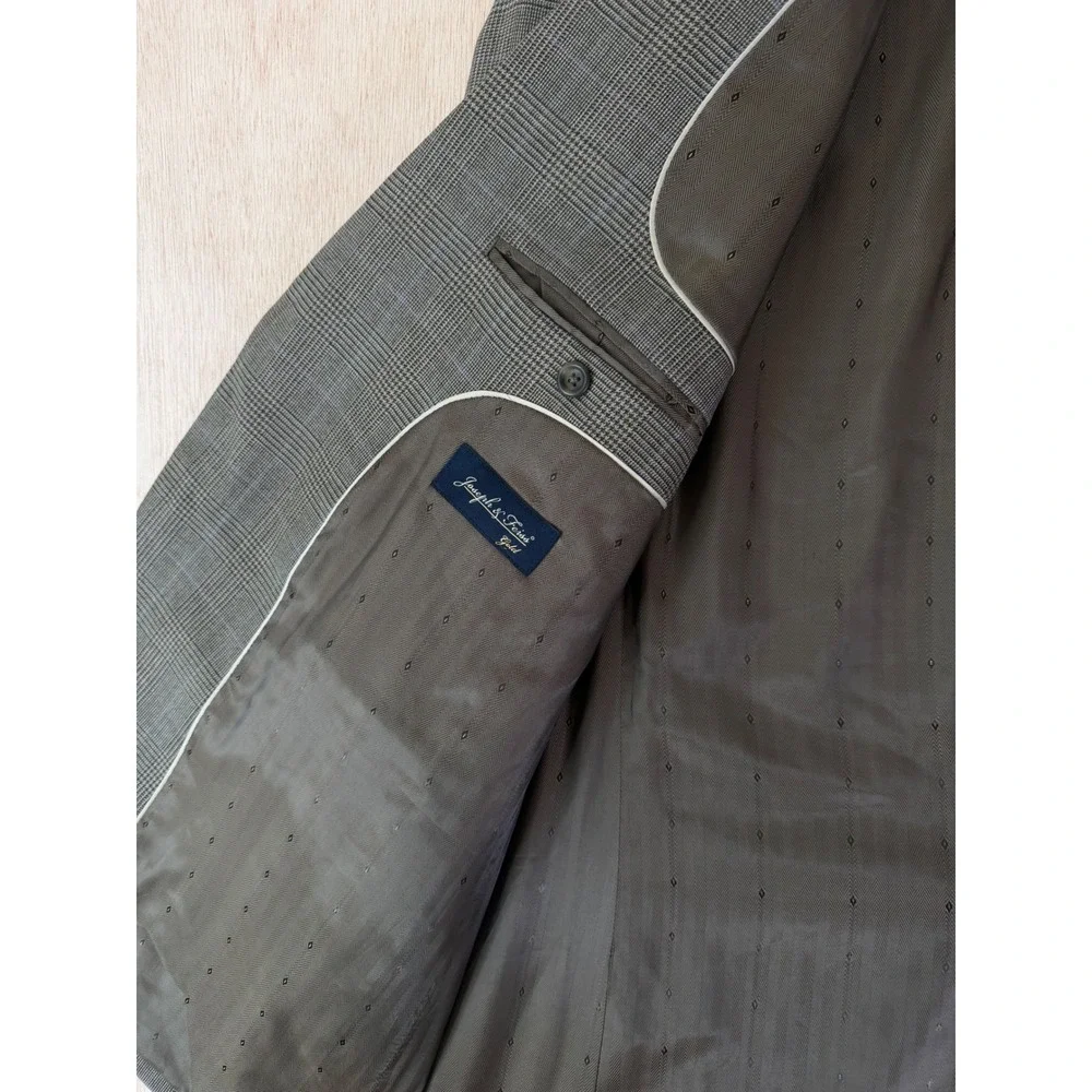 Joseph & Feiss Gold Mens 46R Wool Suit Jacket Grey Glen Plaid Blazer 2-Button